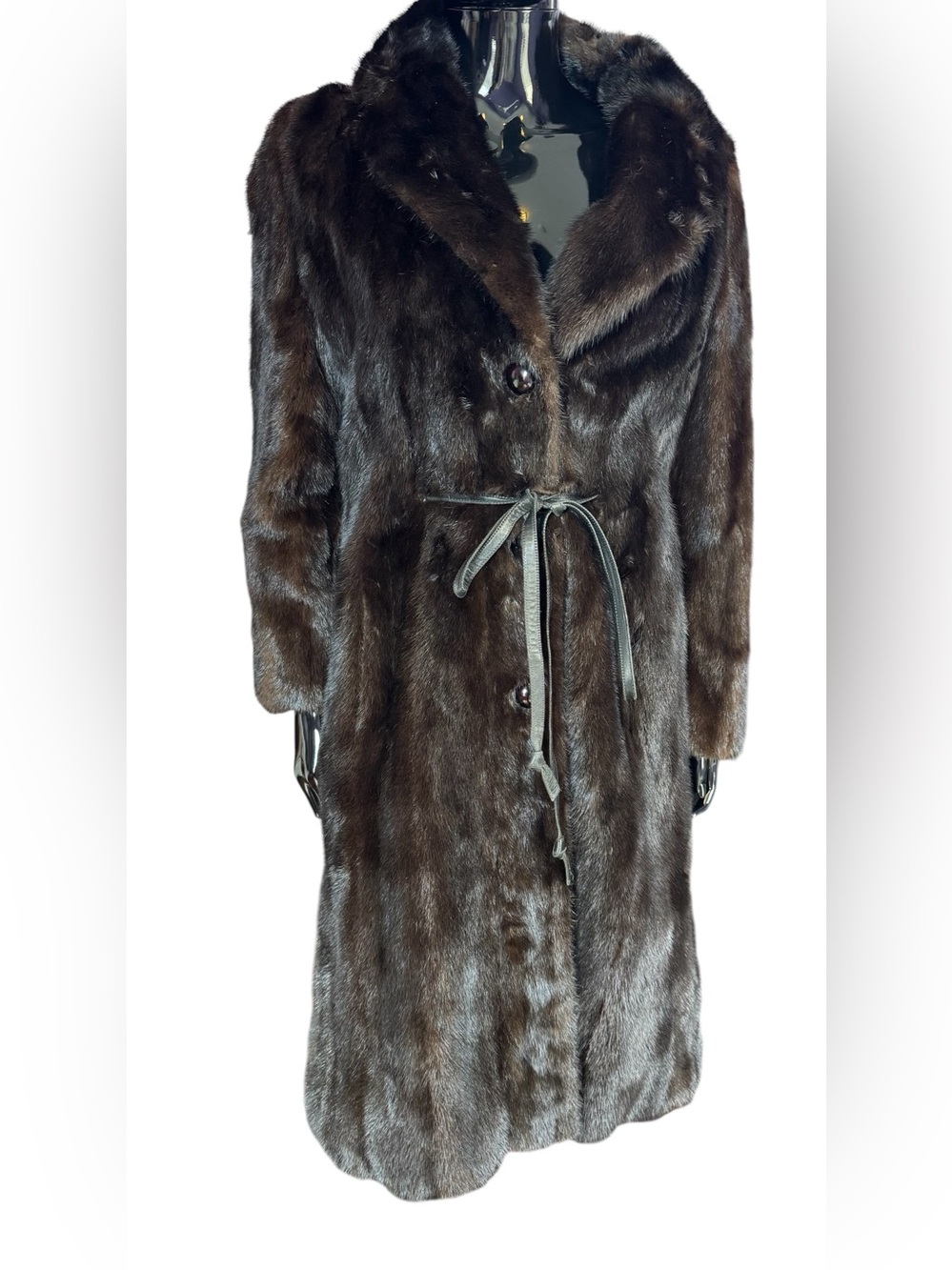 Dark brown mink fur coat Classic Brown Fur Long Coat with Belt